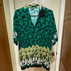 Koko Knot Vintage Men's Hawaiian Shirt Green With Trees and Surfboards Size XL